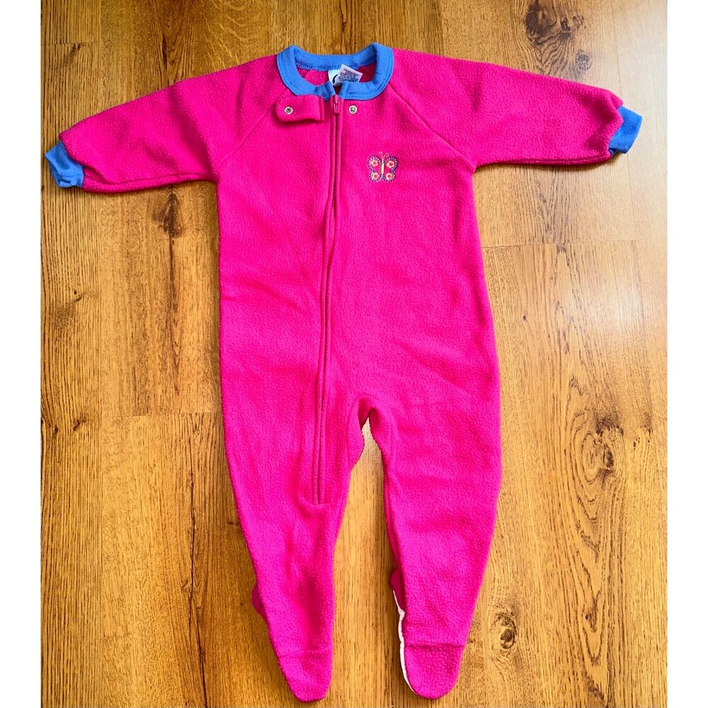 Vintage Style Gerber Baby Fleece Footed One Piece Pajamas, 18m, Pink & Purple‎